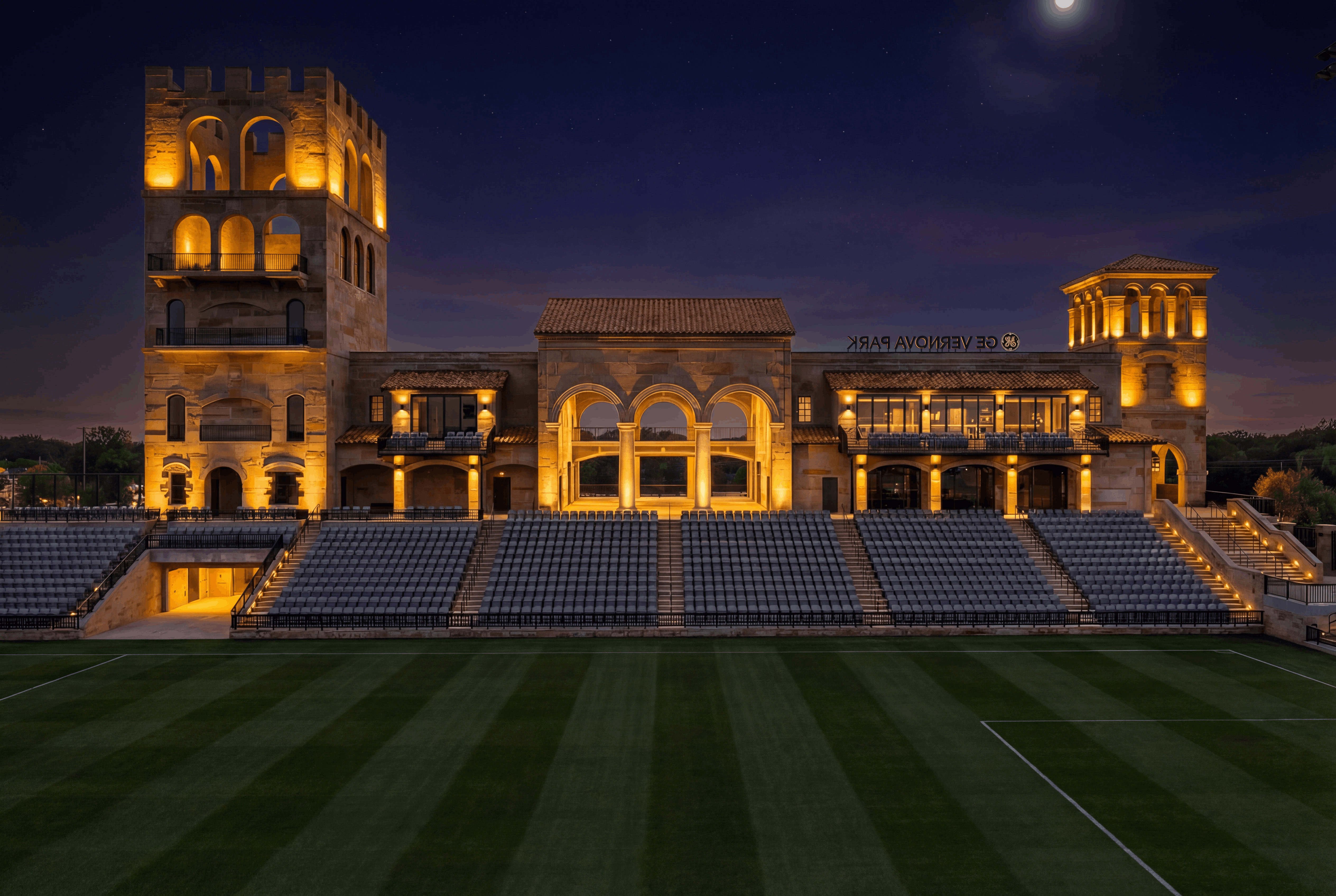 GE Vernova Park at night